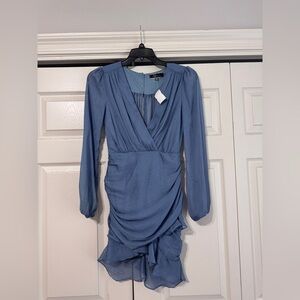 Blue Blush Long Sleeve Draped Dress